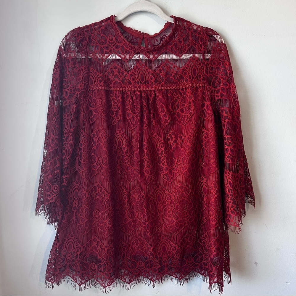 Burnt Orange Bell Sleeve Keyhole Back Blouse Lace Women’s Whimsigoth Sz Large